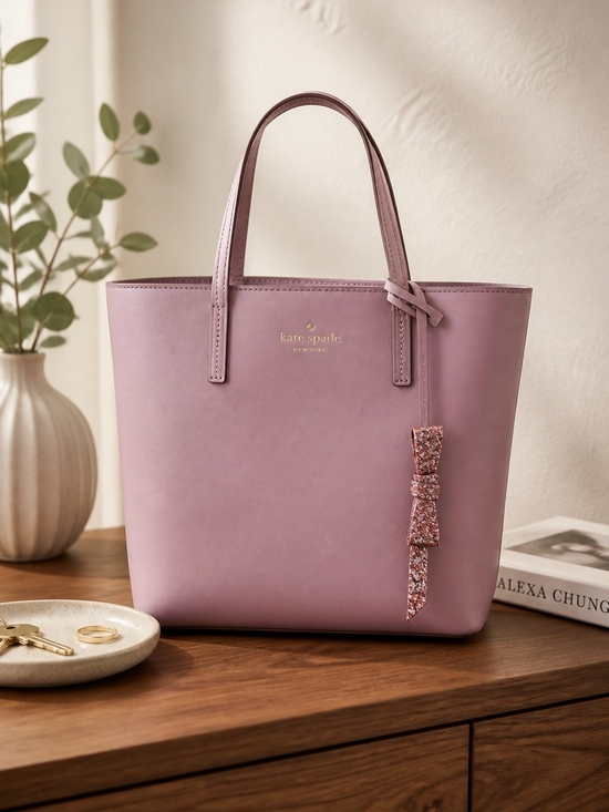 kate spade Handbags - Kate Spade Dusty Rose Leather Tote with Bow Charm